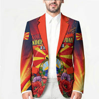 North Macedonia Independence Day Blazer Balkan Lynx Red Poppy Flowers Church Flag