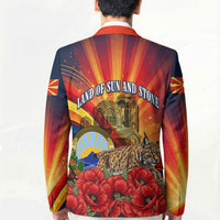 North Macedonia Independence Day Blazer Balkan Lynx Red Poppy Flowers Church Flag