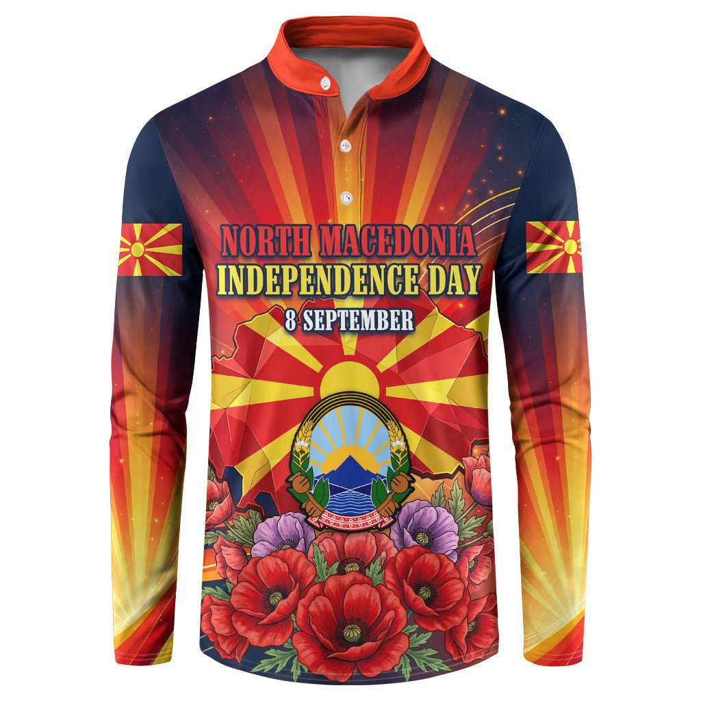 North Macedonia Independence Day Button Sweatshirt Balkan Lynx Red Poppy Flowers Church Flag