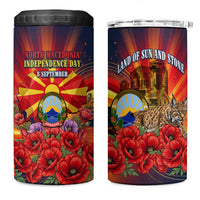 North Macedonia Independence Day 4 in 1 Can Cooler Tumbler Balkan Lynx Red Poppy Flowers Church Flag
