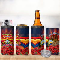 North Macedonia Independence Day 4 in 1 Can Cooler Tumbler Balkan Lynx Red Poppy Flowers Church Flag