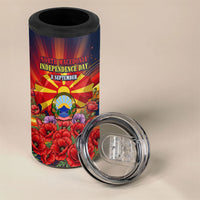 North Macedonia Independence Day 4 in 1 Can Cooler Tumbler Balkan Lynx Red Poppy Flowers Church Flag