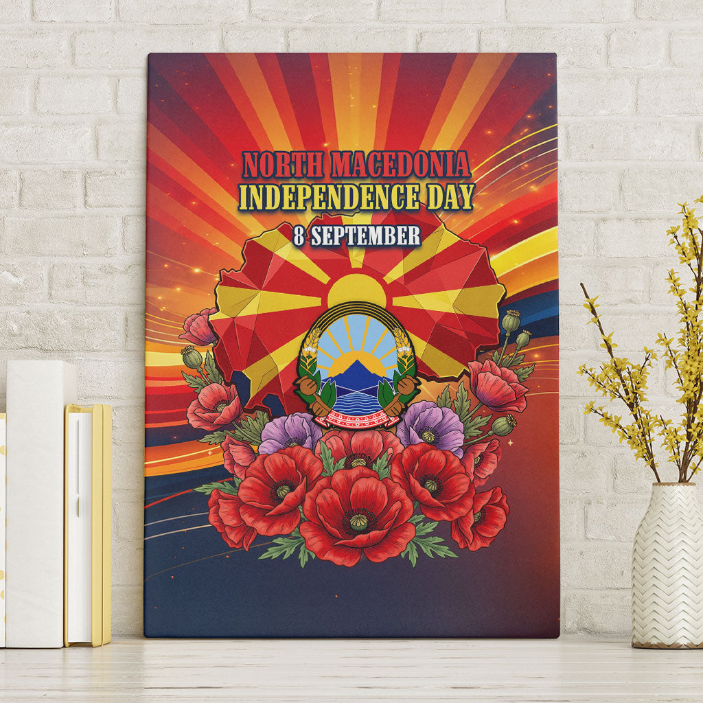 North Macedonia Independence Day Canvas Wall Art Balkan Lynx Red Poppy Flowers Church Flag