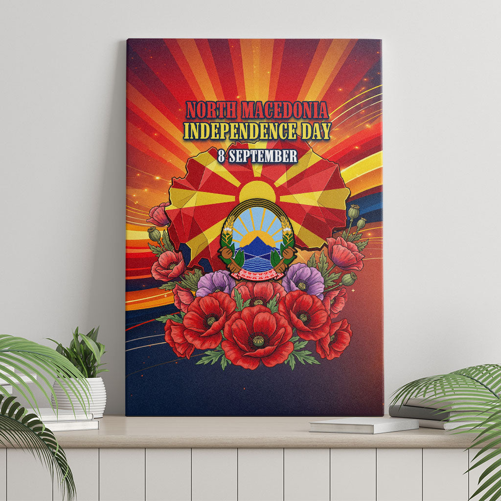 North Macedonia Independence Day Canvas Wall Art Balkan Lynx Red Poppy Flowers Church Flag