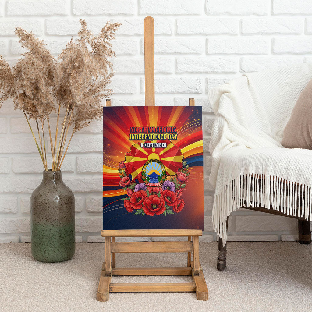 North Macedonia Independence Day Canvas Wall Art Balkan Lynx Red Poppy Flowers Church Flag