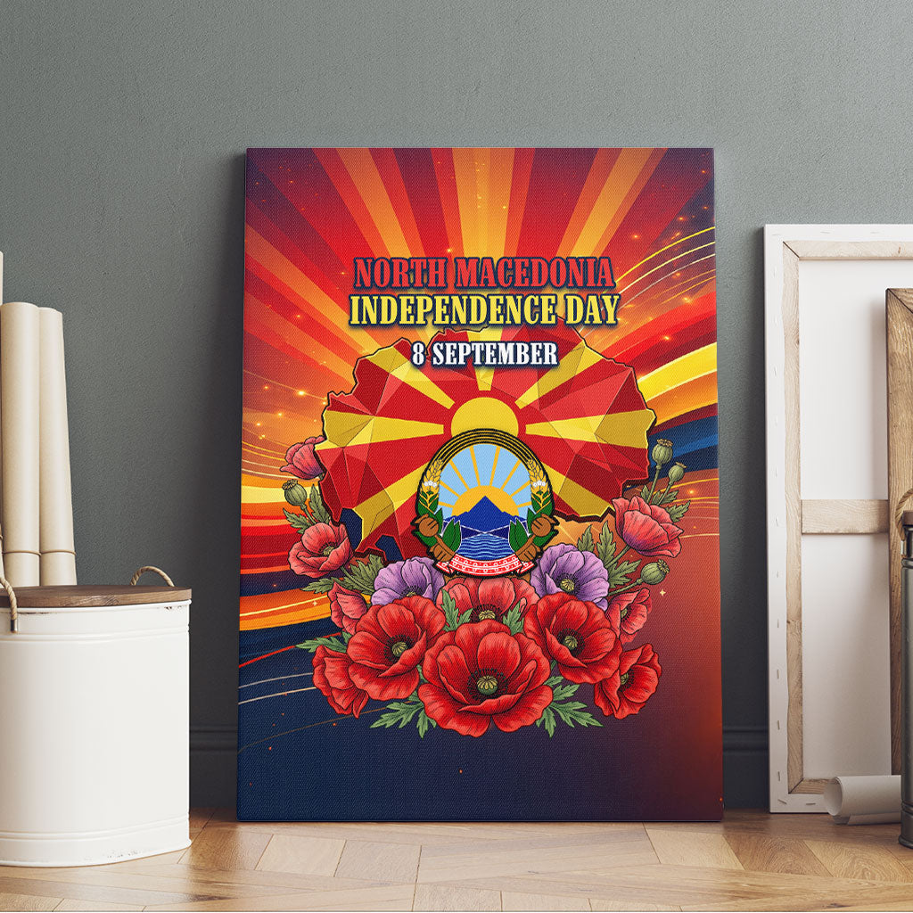 North Macedonia Independence Day Canvas Wall Art Balkan Lynx Red Poppy Flowers Church Flag