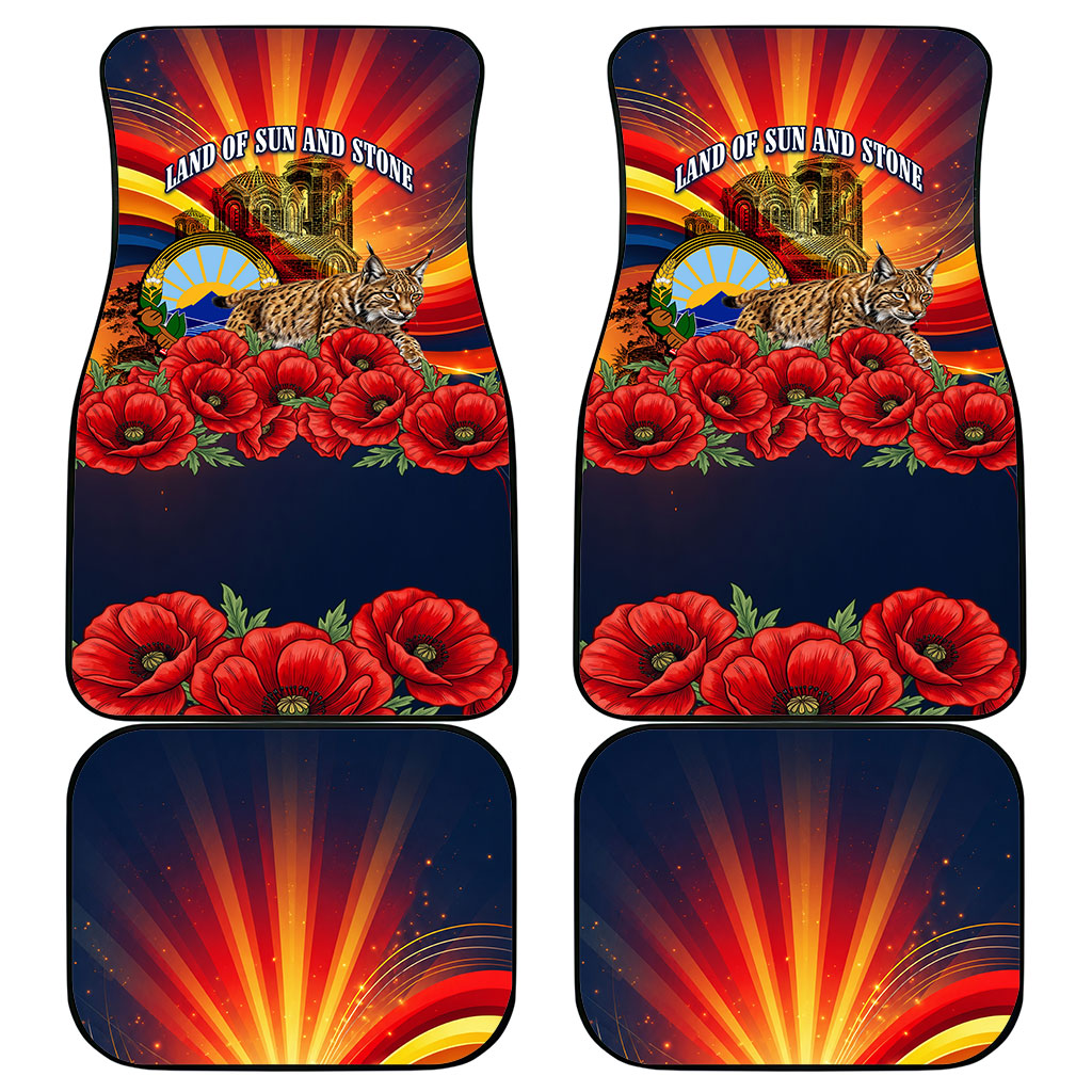 North Macedonia Independence Day Car Mats Balkan Lynx Red Poppy Flowers Church Flag