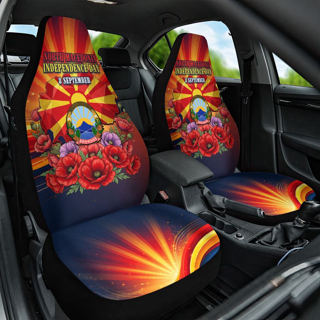 North Macedonia Independence Day Car Seat Cover Balkan Lynx Red Poppy Flowers Church Flag