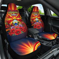 North Macedonia Independence Day Car Seat Cover Balkan Lynx Red Poppy Flowers Church Flag