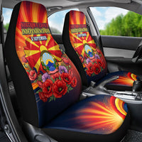 North Macedonia Independence Day Car Seat Cover Balkan Lynx Red Poppy Flowers Church Flag