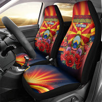 North Macedonia Independence Day Car Seat Cover Balkan Lynx Red Poppy Flowers Church Flag