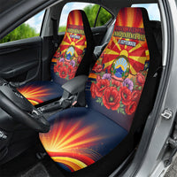 North Macedonia Independence Day Car Seat Cover Balkan Lynx Red Poppy Flowers Church Flag