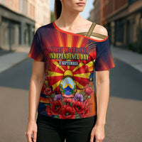 North Macedonia Independence Day Cross Shoulder Shirt Balkan Lynx Red Poppy Flowers Church Flag