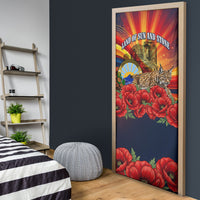 North Macedonia Independence Day Door Cover Balkan Lynx Red Poppy Flowers Church Flag