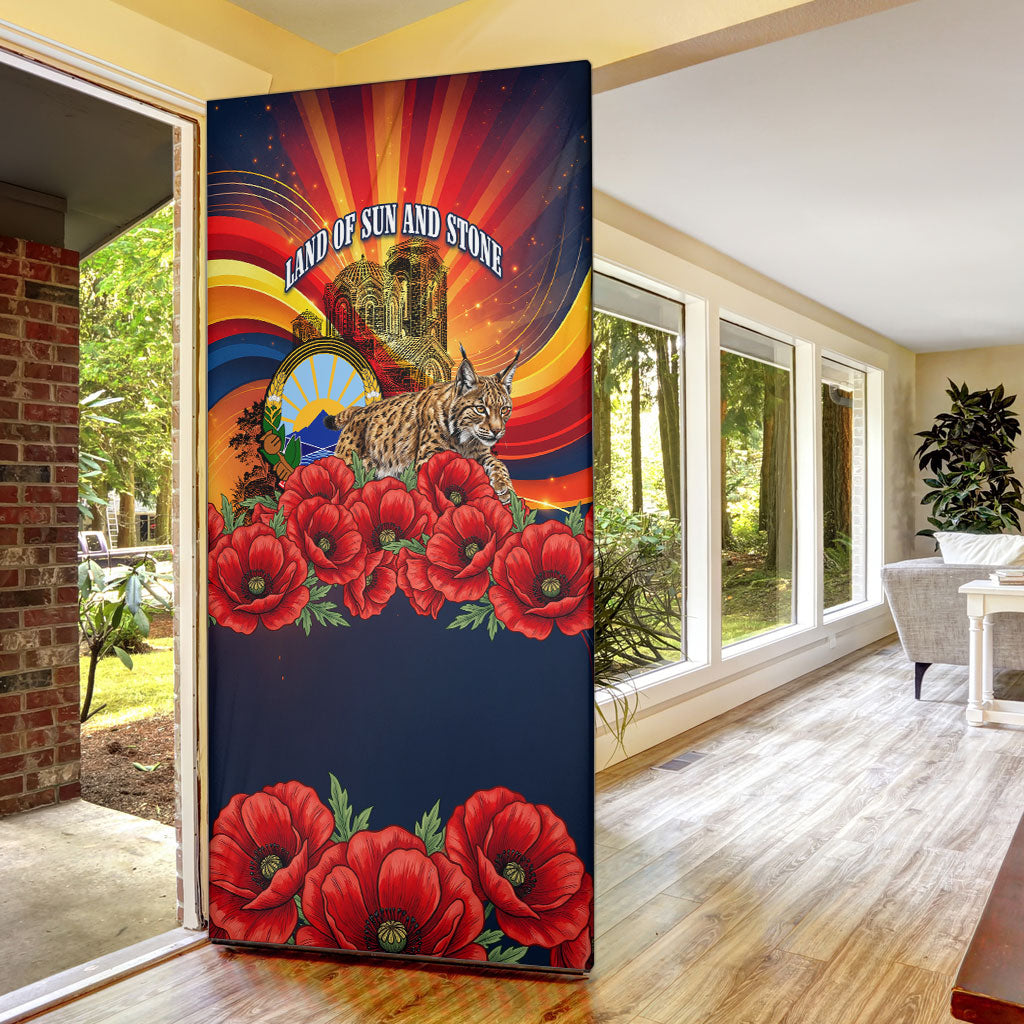 North Macedonia Independence Day Door Cover Balkan Lynx Red Poppy Flowers Church Flag