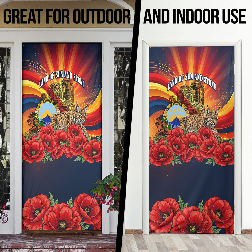 North Macedonia Independence Day Door Cover Balkan Lynx Red Poppy Flowers Church Flag