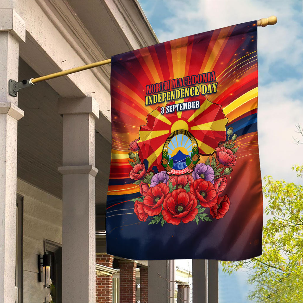 North Macedonia Independence Day Garden Flag Balkan Lynx Red Poppy Flowers Church Flag