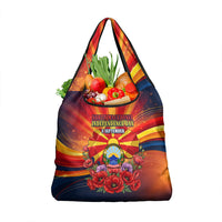 North Macedonia Independence Day Grocery Bag Balkan Lynx Red Poppy Flowers Church Flag