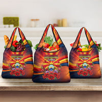 North Macedonia Independence Day Grocery Bag Balkan Lynx Red Poppy Flowers Church Flag