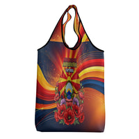 North Macedonia Independence Day Grocery Bag Balkan Lynx Red Poppy Flowers Church Flag