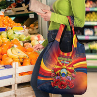 North Macedonia Independence Day Grocery Bag Balkan Lynx Red Poppy Flowers Church Flag