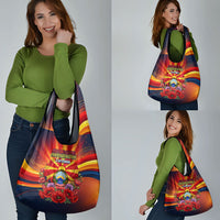 North Macedonia Independence Day Grocery Bag Balkan Lynx Red Poppy Flowers Church Flag