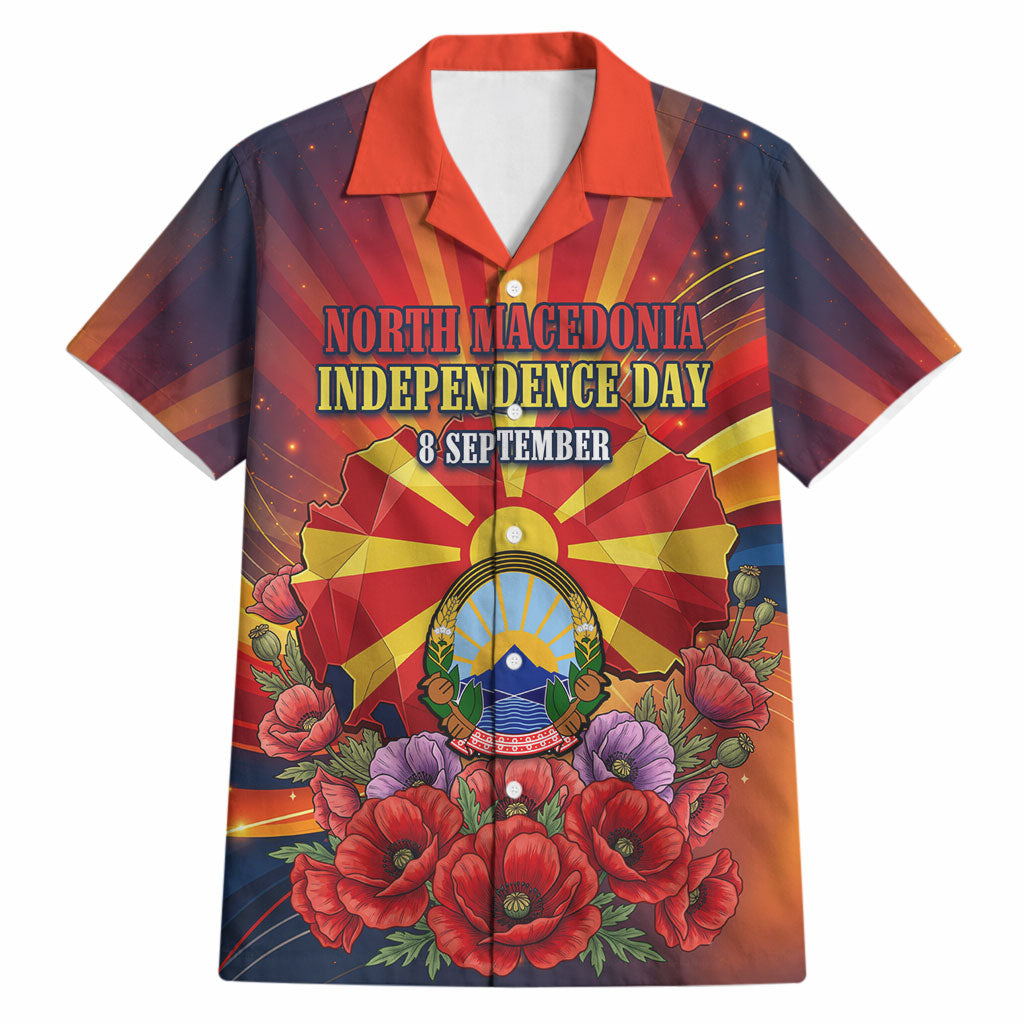 North Macedonia Independence Day Hawaiian Shirt Balkan Lynx Red Poppy Flowers Church Flag