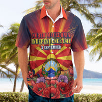 North Macedonia Independence Day Hawaiian Shirt Balkan Lynx Red Poppy Flowers Church Flag
