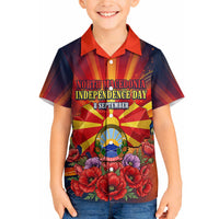 North Macedonia Independence Day Hawaiian Shirt Balkan Lynx Red Poppy Flowers Church Flag