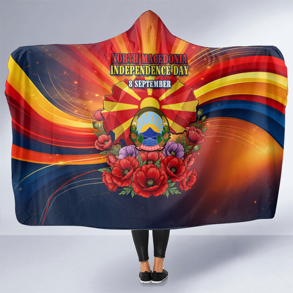 North Macedonia Independence Day Hooded Blanket Balkan Lynx Red Poppy Flowers Church Flag