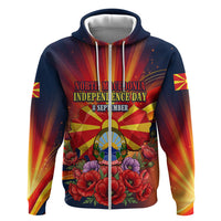 North Macedonia Independence Day Hoodie Balkan Lynx Red Poppy Flowers Church Flag
