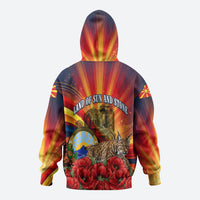 North Macedonia Independence Day Hoodie Balkan Lynx Red Poppy Flowers Church Flag