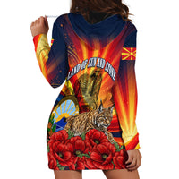 North Macedonia Independence Day Hoodie Dress Balkan Lynx Red Poppy Flowers Church Flag
