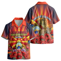 North Macedonia Independence Day Kid Hawaiian Shirt Balkan Lynx Red Poppy Flowers Church Flag