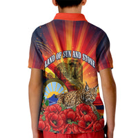 North Macedonia Independence Day Kid Polo Shirt Balkan Lynx Red Poppy Flowers Church Flag