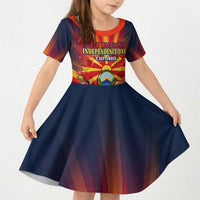North Macedonia Independence Day Kid Short Sleeve Dress Balkan Lynx Red Poppy Flowers Church Flag