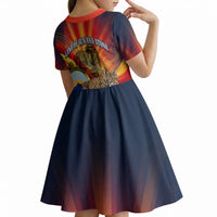 North Macedonia Independence Day Kid Short Sleeve Dress Balkan Lynx Red Poppy Flowers Church Flag