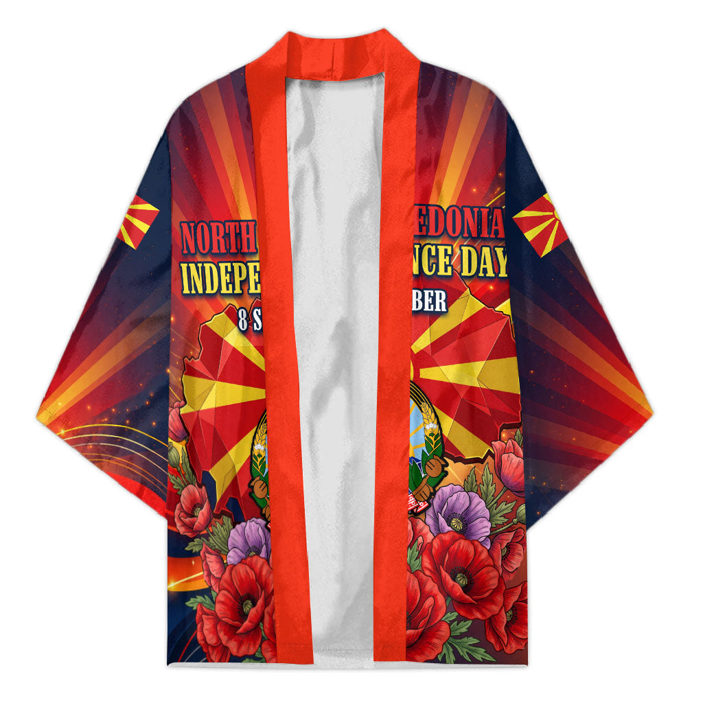 North Macedonia Independence Day Kimono Balkan Lynx Red Poppy Flowers Church Flag