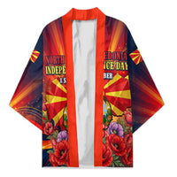 North Macedonia Independence Day Kimono Balkan Lynx Red Poppy Flowers Church Flag