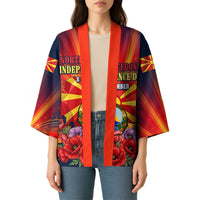 North Macedonia Independence Day Kimono Balkan Lynx Red Poppy Flowers Church Flag