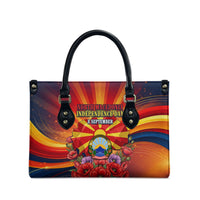 North Macedonia Independence Day Leather Bag Balkan Lynx Red Poppy Flowers Church Flag