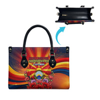 North Macedonia Independence Day Leather Bag Balkan Lynx Red Poppy Flowers Church Flag