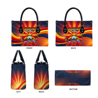 North Macedonia Independence Day Leather Bag Balkan Lynx Red Poppy Flowers Church Flag