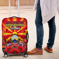 North Macedonia Independence Day Luggage Cover Balkan Lynx Red Poppy Flowers Church Flag
