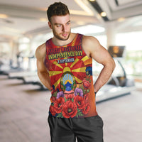 North Macedonia Independence Day Men Tank Top Balkan Lynx Red Poppy Flowers Church Flag