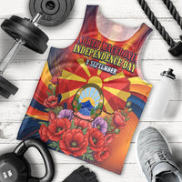 North Macedonia Independence Day Men Tank Top Balkan Lynx Red Poppy Flowers Church Flag