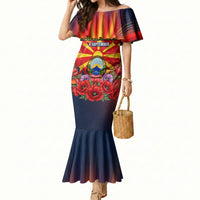 North Macedonia Independence Day Mermaid Dress Balkan Lynx Red Poppy Flowers Church Flag