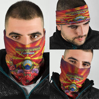 North Macedonia Independence Day Neck Gaiter Balkan Lynx Red Poppy Flowers Church Flag