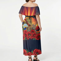 North Macedonia Independence Day Off Shoulder Maxi Dress Balkan Lynx Red Poppy Flowers Church Flag