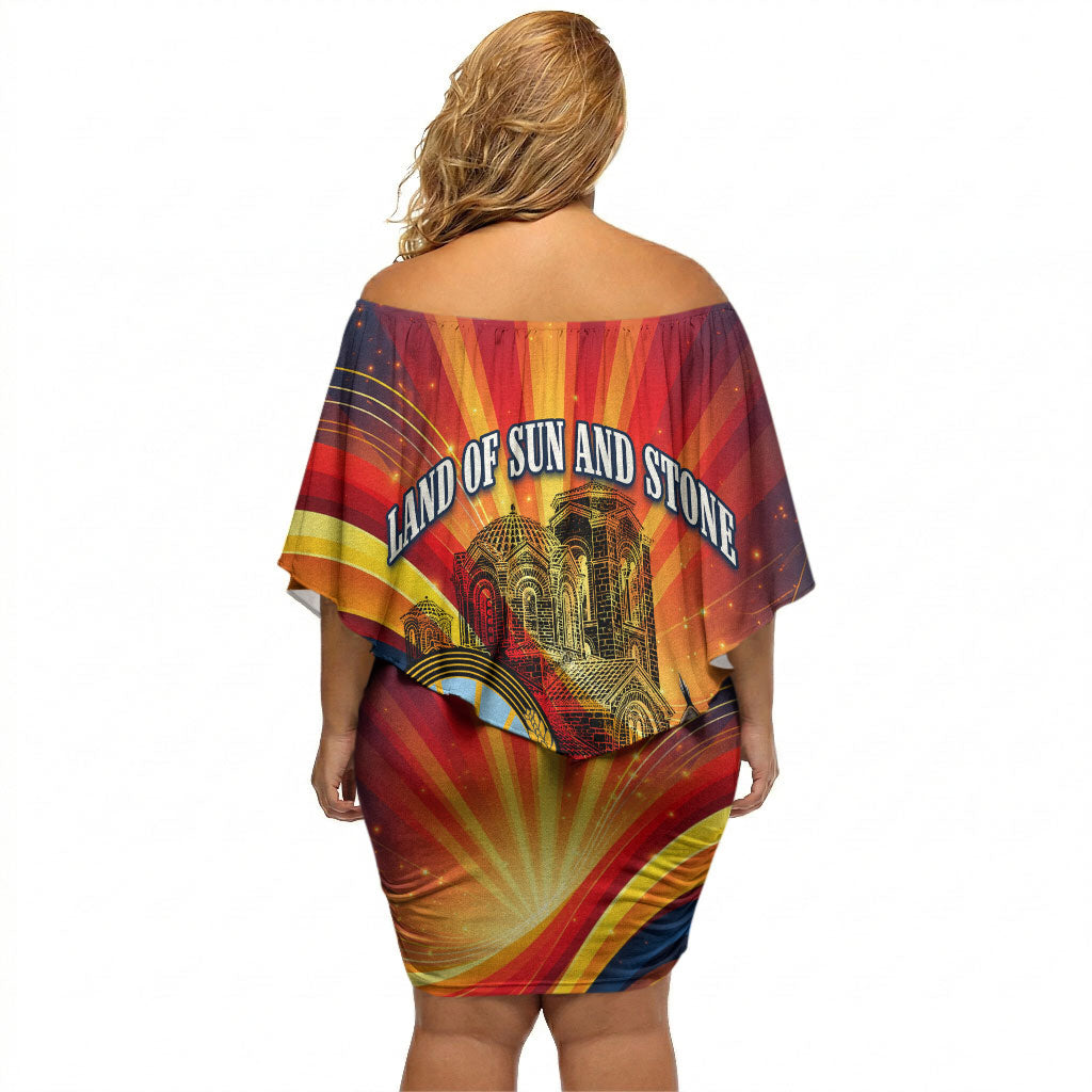 North Macedonia Independence Day Off Shoulder Short Dress Balkan Lynx Red Poppy Flowers Church Flag